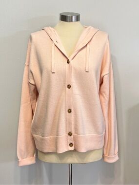 Gap Factory Cardigan Sweater Hoodie Pink Peach Womens Large NWT Cotton Knit